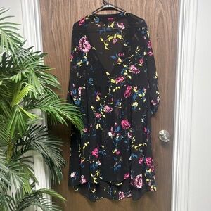 Torrid Size 2 Black Floral Sheer‎ Button Front High Low Dress